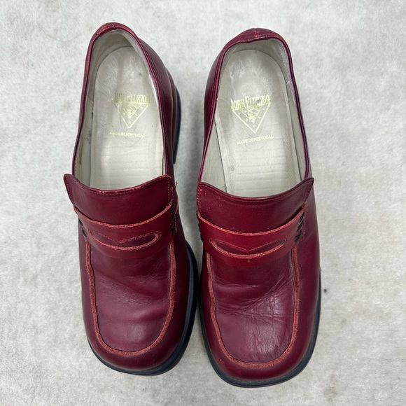 John Fluevog Dark Red Leather Chunky Block Heel Loafer Size 8 - Picture 2 of 11